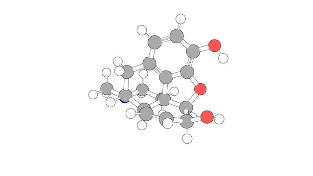 360&ordm; realistic 3D view of Morphine as a seamless loop over a white opaque background with alpha mask. Also called morphia and morphinum.
