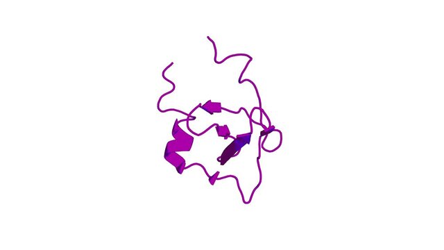 360&ordm; 3D rendering of a biological molecule. Solution structure of UPF0434 protein NMA0874.