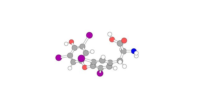360&ordm; realistic 3D view of L-Thyroxine as a seamless loop over a white opaque background with alpha mask. Also called levothyroxine and thyroxine.