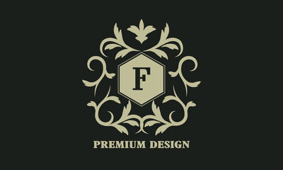 Creative luxury monogram vector logo design with letter F. Emblem of boutique, antiques, hotel, restaurant, cafe, heraldry, jewelry, postcard.