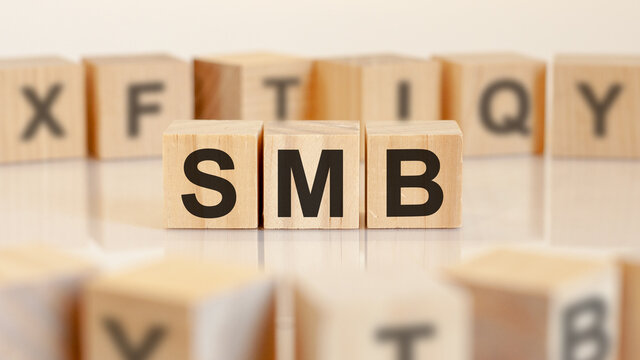smb - server message block - letters on wooden cubes on white background