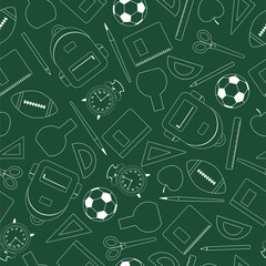  School items and elements seamless pattern. Line art style