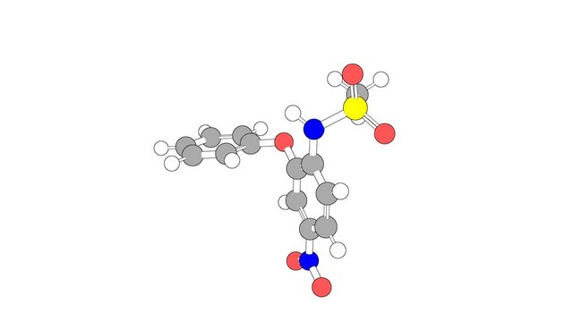 360&ordm; realistic 3D view of Nimesulide as a seamless loop over a white opaque background with alpha mask. Also called mesulid and aulin.