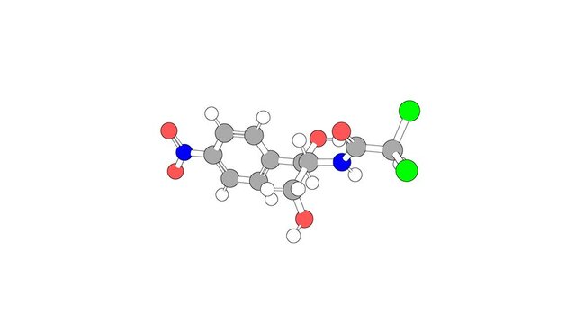 360&ordm; realistic 3D view of Chloramphenicol as a seamless loop over a white opaque background with alpha mask. Also called chloromycetin and chlornitromycin.