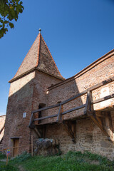 Fototapeta premium Fortified church from Alma Vii village, Moșna commune, Sibiu ,Romania, September 2020,the inner courtyard and the Tower