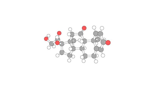 360&ordm; realistic 3D view of Prednisone as a seamless loop over a white opaque background with alpha mask. Also called dehydrocortisone and decortin.