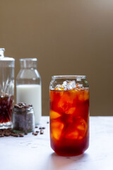 a glass of homemade cold brew coffee with iced