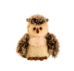Owl toy isolated on white background, symbol of wisdom and knowledge. Mock-up for design.