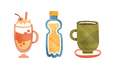 Set of Non-Alcoholic Summer Drinks, Tea, Lemonade, Juice Cartoon Vector Illustration