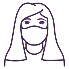 Female avatar.Woman wearing disposable medical surgical face mask.Outline vector flat .Isolated on white background.Girl icon.