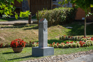 andesite terminal on the Via Transilvanica route,  in Biertan, Sibiu, Romania, September 2020