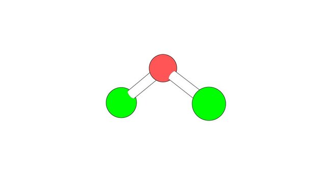 360&ordm; realistic 3D view of Dichlorine Monoxide as a seamless loop over a white opaque background with alpha mask. Also called chlorine monoxide and dichlorine oxide.