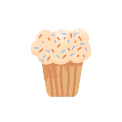 Sweet cupcake vector icon on white background. Chocolate cake, muffin dessert. Cartoon flat style. Tasty confectionery