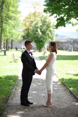 Beautiful wedding couple, Luxury married wedding couple, bride and groom posing in old city