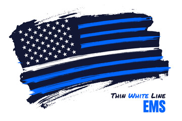 Thin white line, Distressed american flag vector template. Symbol of EMS  Memorial Day in United States. Illustration for poster, card, banner.  - obrazy, fototapety, plakaty