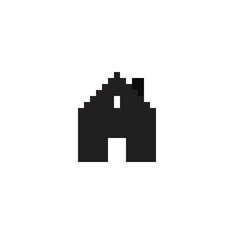 Icon black house pixel art. Pixel building icon. Graphic style.