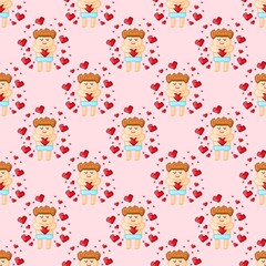 A child hugging a heart in pixel art. Vector illustration. Valentine's Day. Seamless pattern.