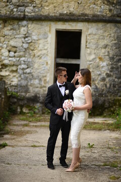Beautiful wedding couple, Luxury married wedding couple, bride and groom posing in old city