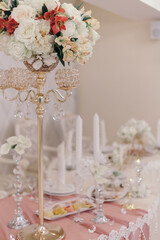 Beautiful flowers on table in wedding day