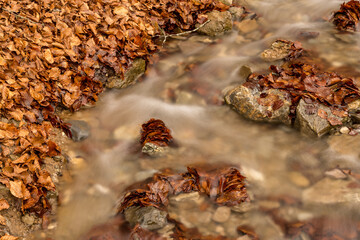 Water stream in Gavarnie circus France autumn at long exposure