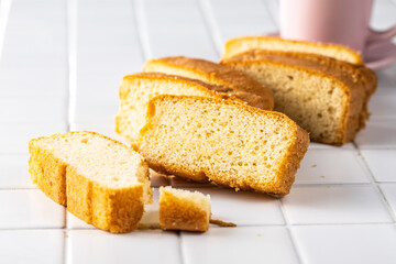 Sliced sponge dessert. Sweet sponge cake