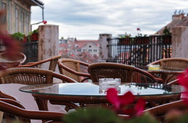 Opening of the outdoor terraces after the Covid pandemic, chair and table await you under the sun
