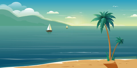 sea background with palms. Vector Illustration
