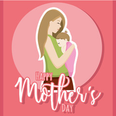 Mother carrying her daughter Mother day poster Vector
