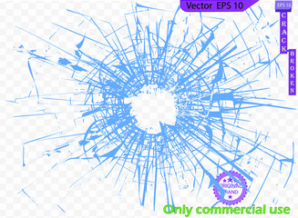 Broken glass, cracks, bullet marks on glass. Cracks vector icons. Black surface crack set with holes and broken ground texture, transparent background. Cracked wall destruction effect. Commercial use