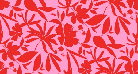 Wall murals Red seamless pattern leaves