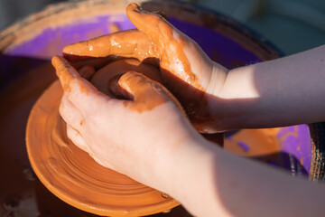 Modeling of ceramics from clay.