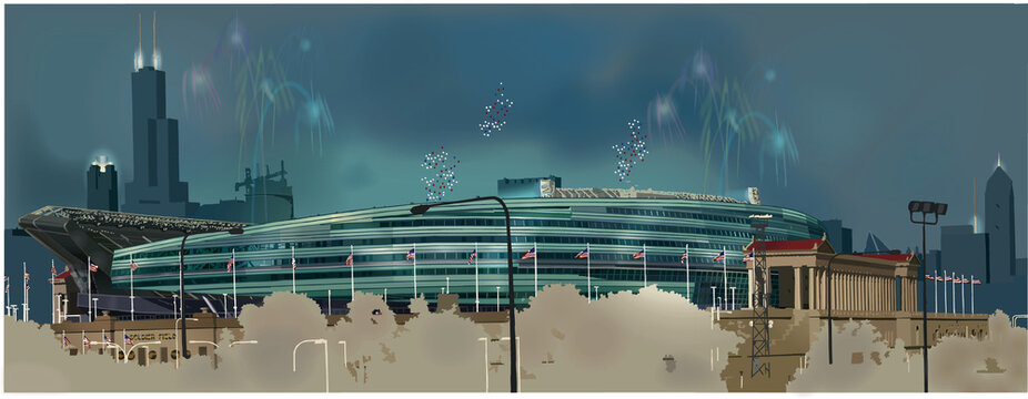 Digital painting of Chicago football field