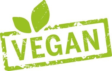 grüner Stempel vegan mit Blättern - obrazy, fototapety, plakaty