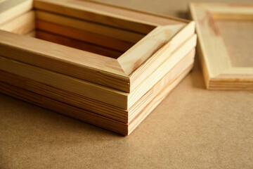 Stretcher bars. Stacked wooden frames