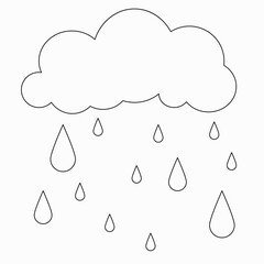 Cloud and drops coloring page isolated vector illustration.