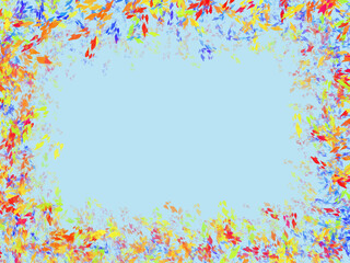 Obraz premium Frame composed of colorful and abstract leaves over central copy space. Digital illustration