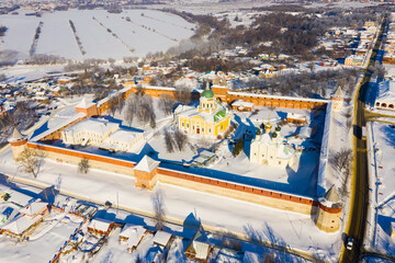 Gold ring of Russia, view of Kremlin and St. Nicholas Cathedral in a winter sunny day at Zaraysk, Russia