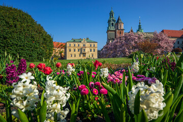 Spring in Krakow - Wawel Castle in flowers.