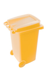 Plastic yellow trash can isolated on white background