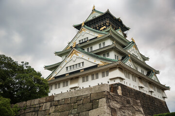 Osaka Castle, Japanese hill-top fort with a famous medieval edo keep. Osaka City, Japan.