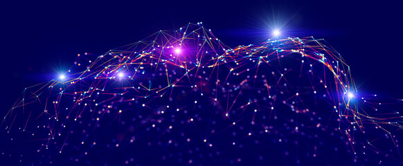 Fondo abstracto de tecnología y ciencia. Computación en la nube y trabajo en red .Concepto de telecomunicaciones © C.Castilla