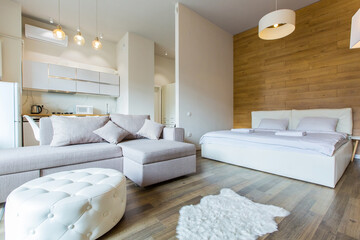 Interior photography luxury kitchen studio in loft style room in white, with kitchen furniture...