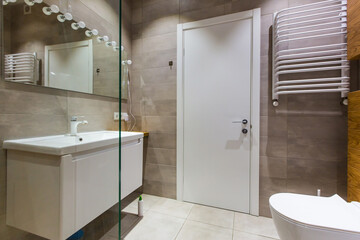 interior photo, bathroom, small with bath and toilet, in white	