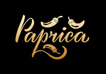 Vector illustration of paprica lettering for packages, product design, banner, spice shop  price lists. Handwritten word with peppers for web or print
