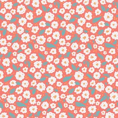 bright seamless floral pattern with tiny red white flowers