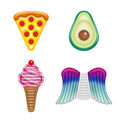 Isolated summer elements. set of colorful inflatable mattresses.
