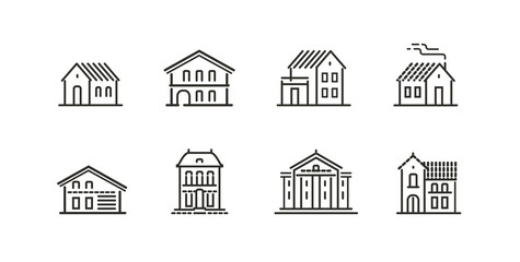 Fototapeta premium Building icon set. Real estate, house symbol. Vector illustration