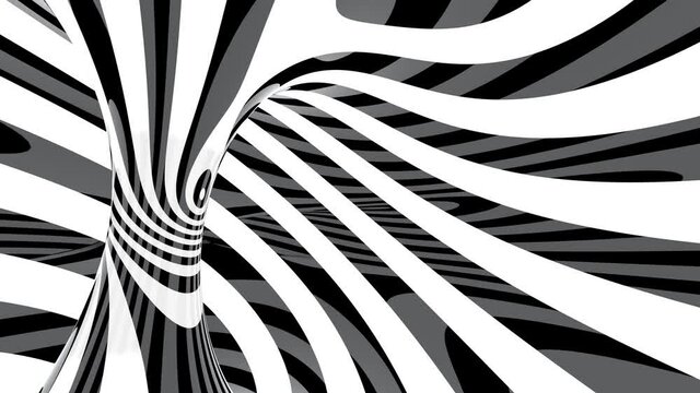 Abstract black and white stripe optical illusion pattern 3D background loop