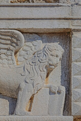 Lion of Saint Mark New fortress wall detail in Corfu Greece