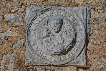 Georgio Grimano relief on New fortress wall in Corfu Greece